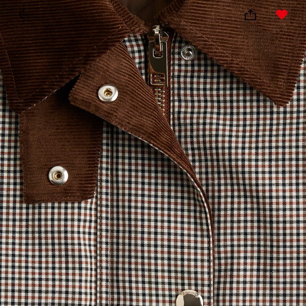 H&M Checkered/ Plain Jacket With Corduroy Collar Brown/ Navy print NWT - Picture 7 of 7
